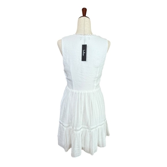 NEW Lulus Lively Beauty White Tie-Front Tiered Mini Dress. Small #1565 - Picture 5 of 7